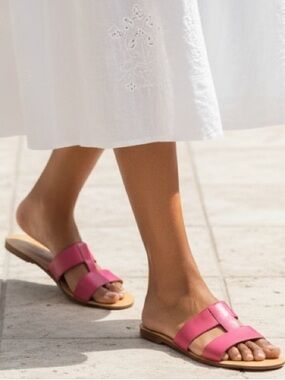 Talbots PINK Hannah VACHETTA Leather Slides Flat Slip On Sandals Size 10